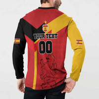 Back of Spain football button sweatshirt with crest, 'YOUR TEXT' and lion '00' number
