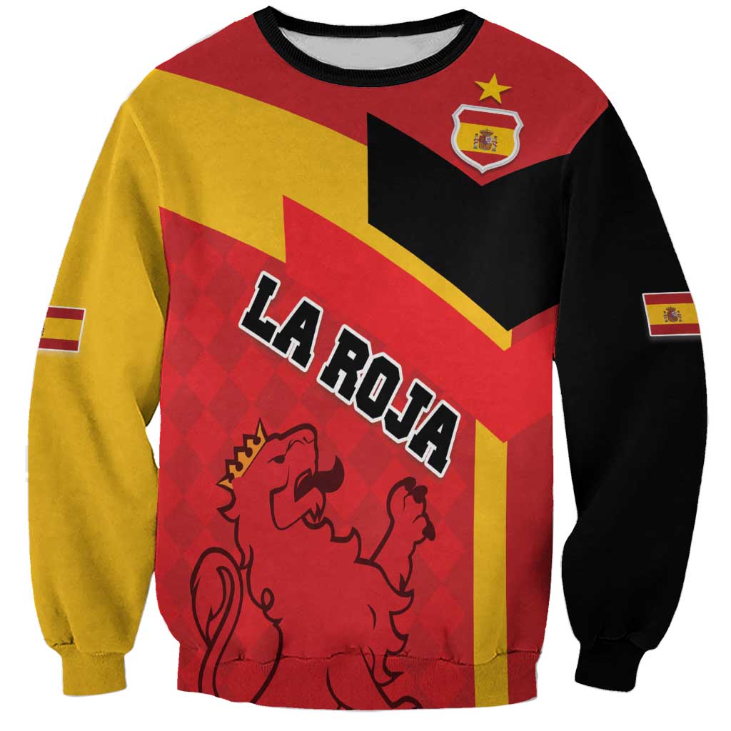 Spain football sweatshirt in red, yellow, and black with La Roja text and crest