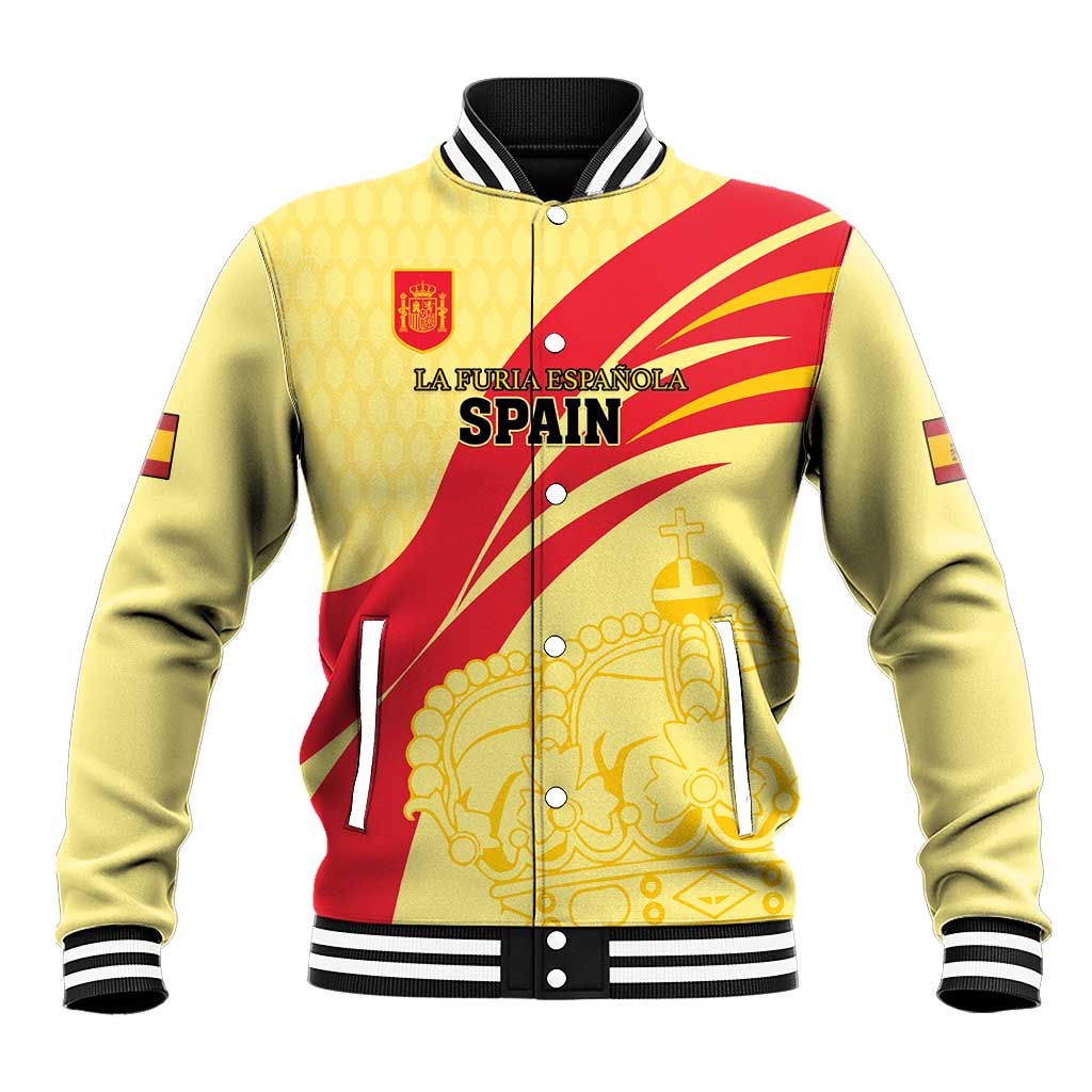 Spain football baseball jacket with yellow-red panels, front crest and 'SPAIN' text