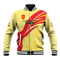 Spain football baseball jacket with yellow-red panels, front crest and 'SPAIN' text