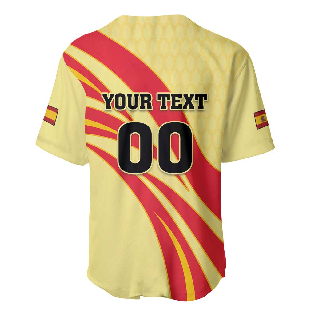 Yellow and red Spain-style baseball jersey back, YOUR TEXT and number 00