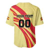 Yellow and red Spain-style baseball jersey back, YOUR TEXT and number 00