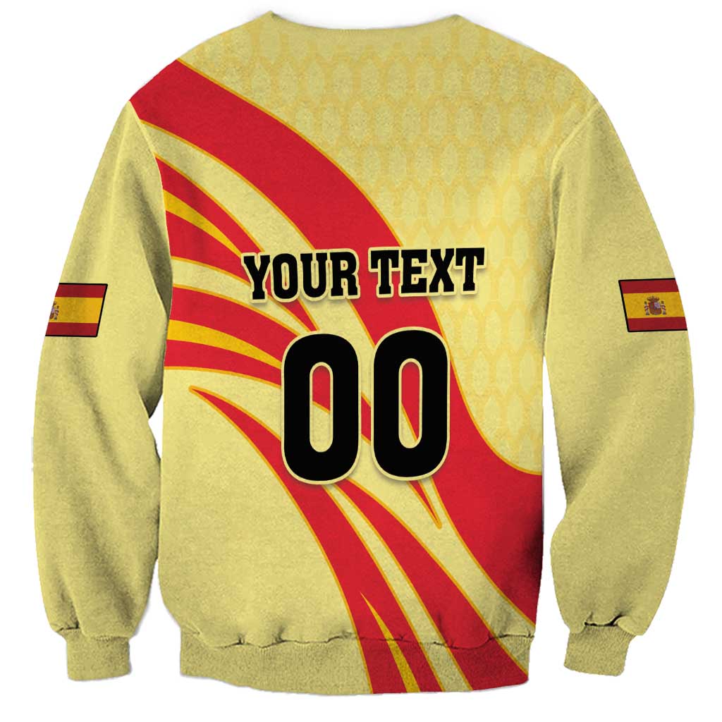 Yellow Spain football sweatshirt back with YOUR TEXT and 00 number graphic
