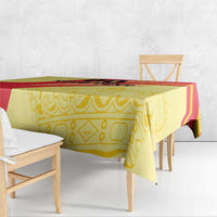 Yellow and red Spain-style tablecloth with gold emblem and crown pattern