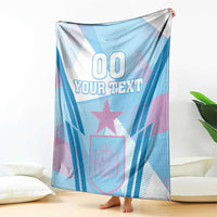 Blue football-themed fleece blanket with white text and star crest graphic