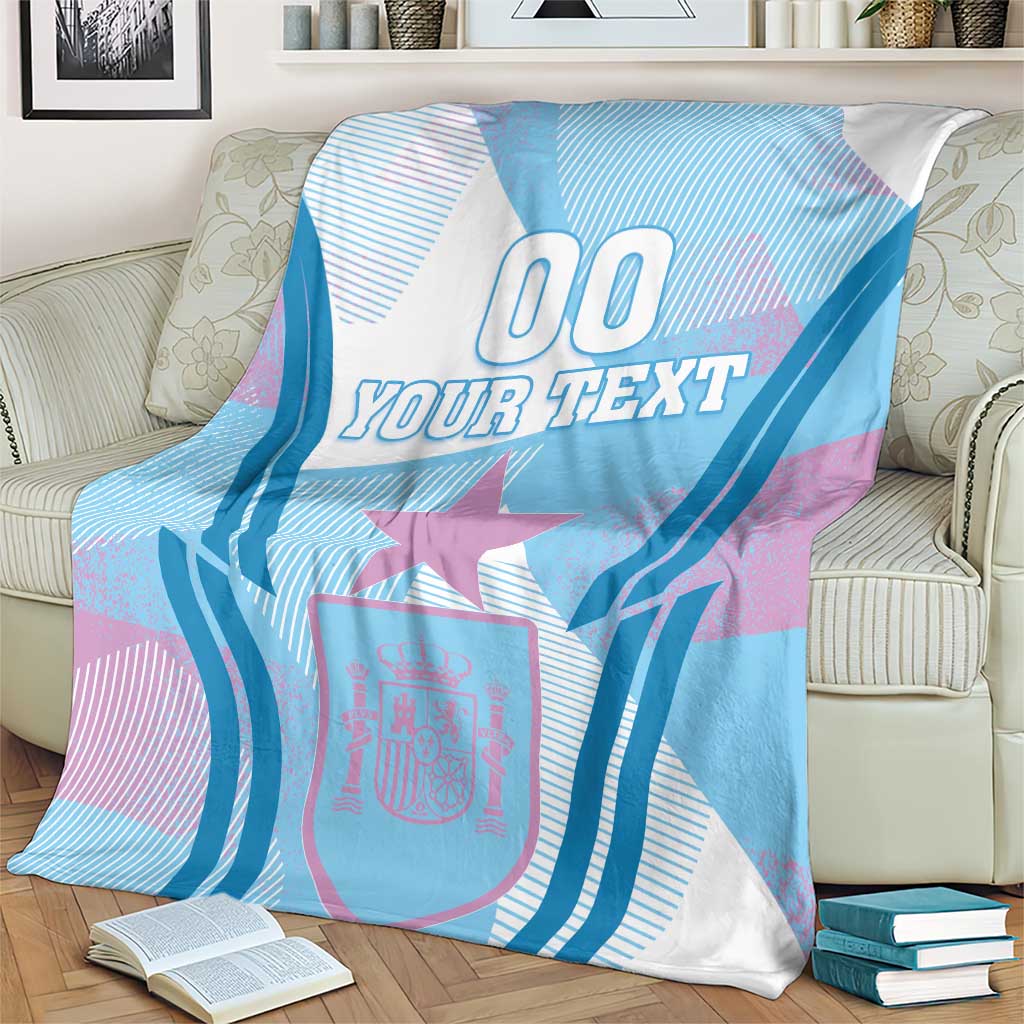 Blue and purple football blanket with large star, “00” and “YOUR TEXT” print