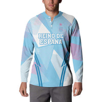 Blue long-sleeve button sweatshirt with “REINO DE ESPANA” front design