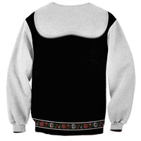 Unisex black and gray sweatshirt back view with floral band hem
