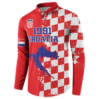 Red long-sleeve button polo with 1991 Croatia front print and checkered side