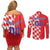 Custom Croatia Independence Day Couples Matching Off Shoulder Short Dress and Long Sleeve Button Shirt Grunge Checkerboard Patterns With Map