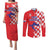 Custom Croatia Independence Day Couples Matching Puletasi and Long Sleeve Button Shirt Grunge Checkerboard Patterns With Map