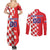 Custom Croatia Independence Day Couples Matching Summer Maxi Dress and Long Sleeve Button Shirt Grunge Checkerboard Patterns With Map