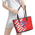 Custom Croatia Independence Day Leather Tote Bag Grunge Checkerboard Patterns With Map