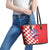 Custom Croatia Independence Day Leather Tote Bag Grunge Checkerboard Patterns With Map