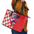 Custom Croatia Independence Day Leather Tote Bag Grunge Checkerboard Patterns With Map