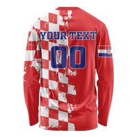 Unisex long-sleeve shirt back in red with white checkered pattern, 00 graphic and crest