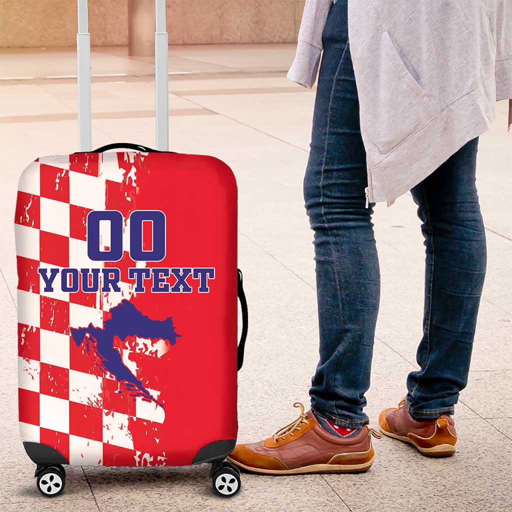 Custom Croatia Independence Day Luggage Cover Grunge Checkerboard Patterns With Map - Wonder Print Shop