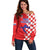 Custom Croatia Independence Day Off Shoulder Sweater Grunge Checkerboard Patterns With Map - Wonder Print Shop