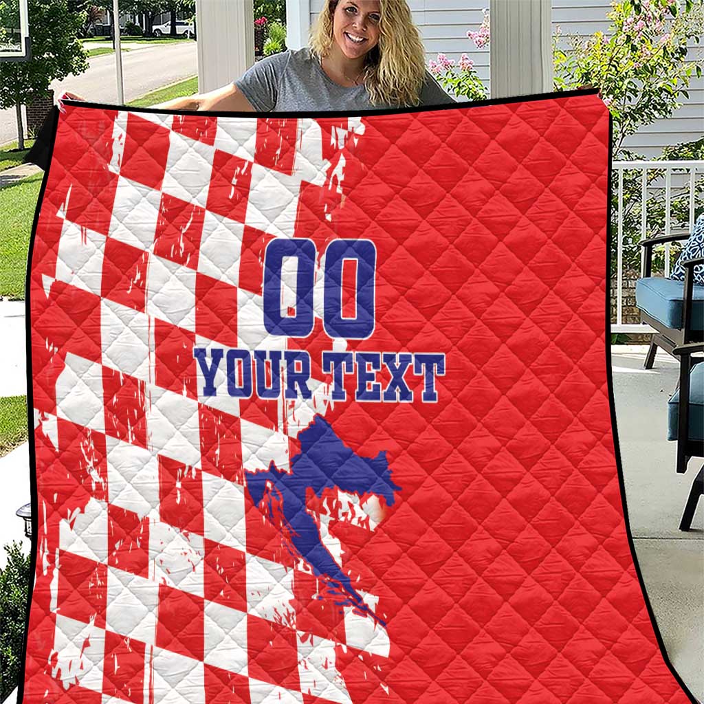 Custom Croatia Independence Day Quilt Grunge Checkerboard Patterns With Map