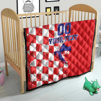Red and white checkered baby quilt with Croatia map and '00 YOUR TEXT' text