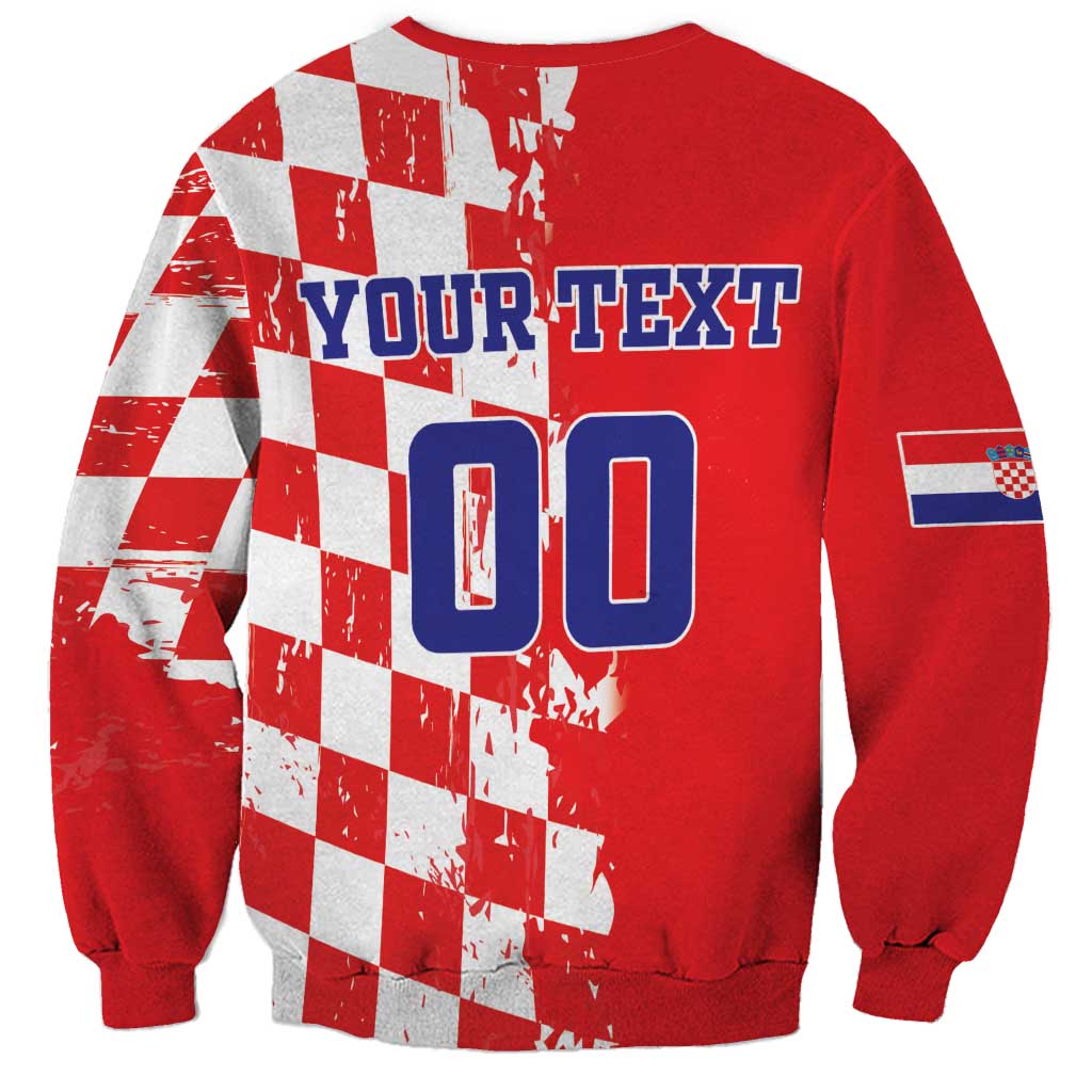 Red unisex sweatshirt, back print with checkerboard, YOURTEXT, and large 00