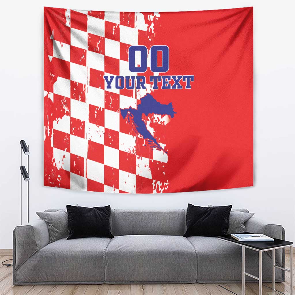 Custom Croatia Independence Day Tapestry Grunge Checkerboard Patterns With Map