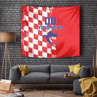 Croatia independence day wall tapestry, red and white checkerboard with blue Croatia map and YOUR TEXT