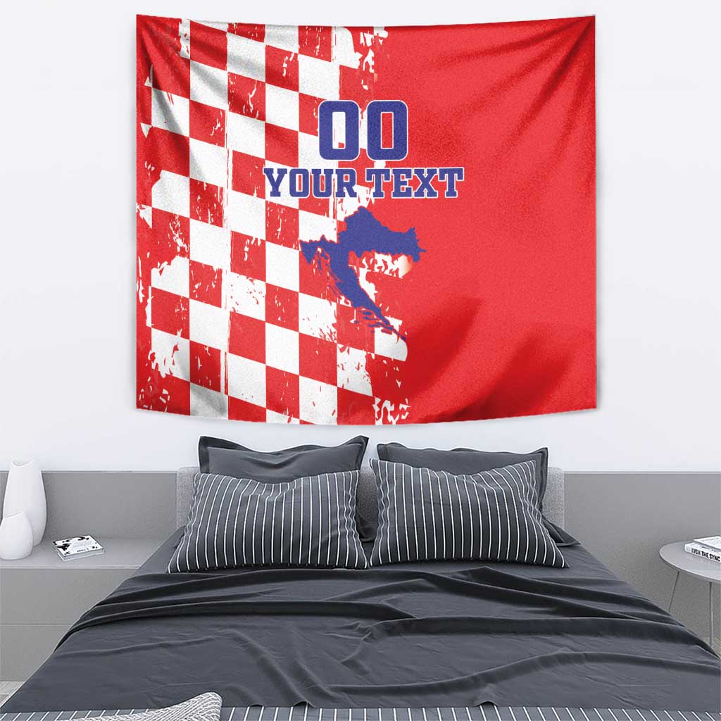 Croatia independence day tapestry in red with white checkered pattern, blue map, 00 over YOUR TEXT