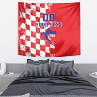 Croatia independence day tapestry in red with white checkered pattern, blue map, 00 over YOUR TEXT