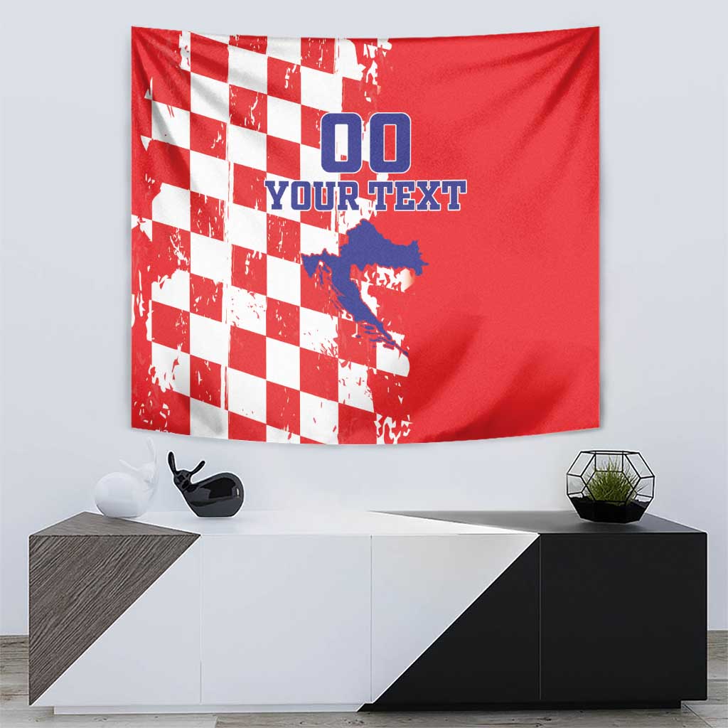 Croatia independence day tapestry, red field, white checkers, blue map silhouette, 00 YOUR TEXT