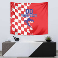 Croatia independence day tapestry, red field, white checkers, blue map silhouette, 00 YOUR TEXT