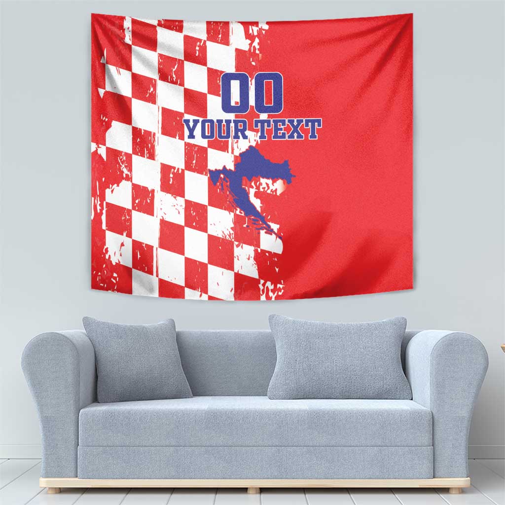 Croatia independence day tapestry, red with white checkerboard panel and blue map, 00 over YOUR TEXT