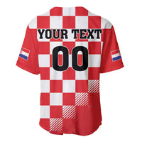 Red and white checkerboard baseball jersey back with 'YOUR TEXT 00' and flag patch.