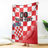 Croatia checkerboard custom blanket with red and white pattern, crest and “00 YOUR TEXT”
