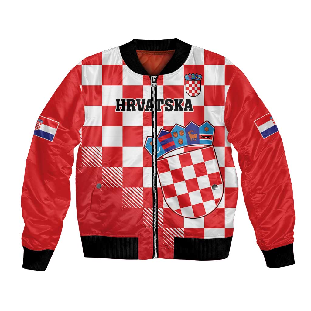 Custom Croatia Checkerboard Bomber Jacket With Coat Of Arms - Wonder Print Shop