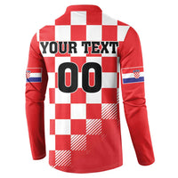 Red checkerboard button sweatshirt, back 'YOUR TEXT' with large '00' numerals