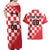 Custom Croatia Checkerboard Couples Matching Off Shoulder Maxi Dress and Hawaiian Shirt With Coat Of Arms