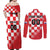 Custom Croatia Checkerboard Couples Matching Off Shoulder Maxi Dress and Long Sleeve Button Shirt With Coat Of Arms