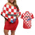 Custom Croatia Checkerboard Couples Matching Off Shoulder Short Dress and Hawaiian Shirt With Coat Of Arms