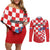 Custom Croatia Checkerboard Couples Matching Off Shoulder Short Dress and Long Sleeve Button Shirt With Coat Of Arms