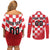 Custom Croatia Checkerboard Couples Matching Off Shoulder Short Dress and Long Sleeve Button Shirt With Coat Of Arms