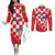 Custom Croatia Checkerboard Couples Matching Off The Shoulder Long Sleeve Dress and Long Sleeve Button Shirt With Coat Of Arms