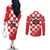 Custom Croatia Checkerboard Couples Matching Off The Shoulder Long Sleeve Dress and Long Sleeve Button Shirt With Coat Of Arms