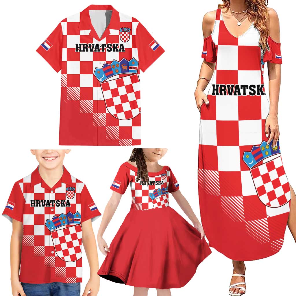 Custom Croatia Checkerboard Family Matching Summer Maxi Dress and Hawaiian Shirt With Coat Of Arms - Wonder Print Shop