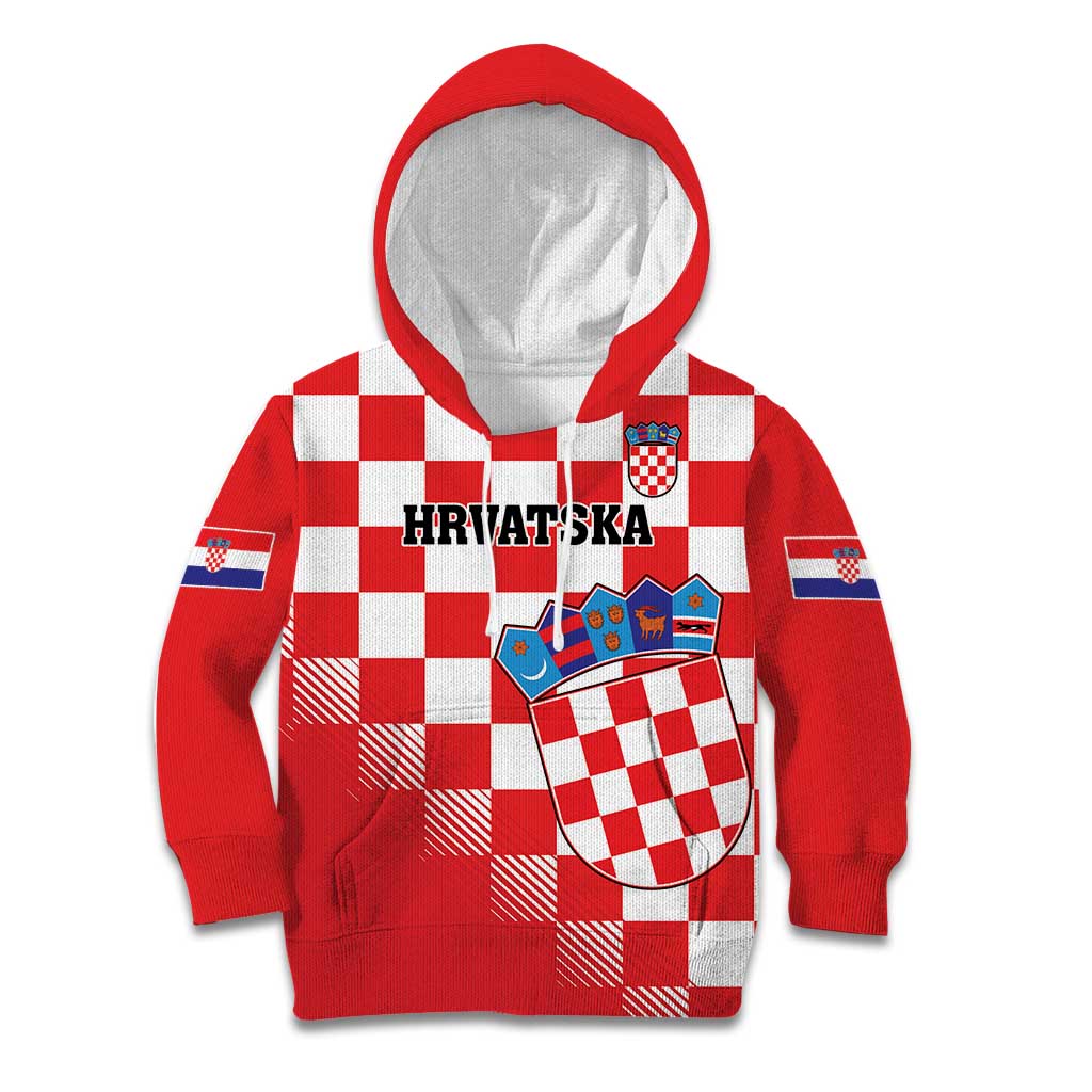 Custom Croatia Checkerboard Kid Hoodie With Coat Of Arms - Wonder Print Shop