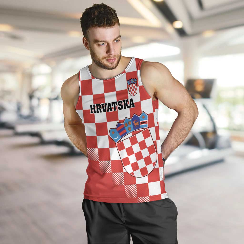 Custom Croatia Checkerboard Men Tank Top With Coat Of Arms