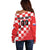 Custom Croatia Checkerboard Off Shoulder Sweater With Coat Of Arms - Wonder Print Shop