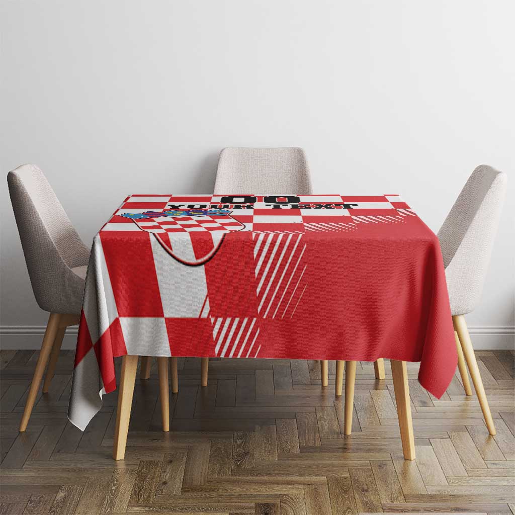 Red and white checkerboard tablecloth with coat of arms design, square table cover