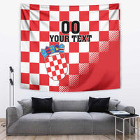 Red and white checkerboard Croatia tapestry with coat of arms shield and custom text