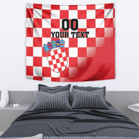 Red and white checkerboard Croatia wall tapestry with coat of arms crest and custom text